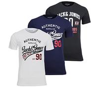 JACK & JONES Lot de 3 t-shirts classiques pour homme Logo imprimé, Lot de 3 - Noir (éthane), L