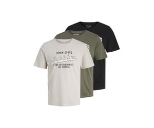 JACK & JONES Lot de 3 t-shirts Ethan pour homme, Olive poudré/rayon de lune/noir, L