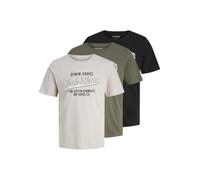 JACK & JONES Lot de 3 t-shirts Ethan pour homme, Olive poudré/rayon de lune/noir, M