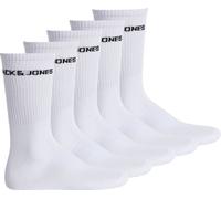 JACK&JONES Lot de 5 chaussettes de tennis pour hommes - JACBASIC LOGO TENNIS SOCK, Taille Unique Blanc 40-46