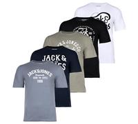 JACK & JONES Lot de 5 t-shirts pour homme dans différents styles, imprimés et couleurs en coton, Mix2, M