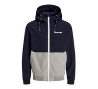 Jack&Jones Plus JJERUSH Bomber Noos PLS Veste Bomber à Capuche pour Homme, Sky Captain/Détail : Blanc/Gris Clair mélangé Blocking, 3XL, Sky Captain - Détails : Blanc/Gris Clair mélangé, XXXL