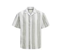 JACK & JONES Premium Revere Collar Linen Shirt in White with Green Stripe Vetive