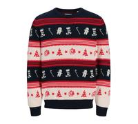 JACK & JONES Pull-over 'JJXmas Noel' bleu foncé / rouge / blanc, Taille M
