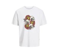 JACK & JONES Skull Tee Joranatomy SS Crew Neck Sn T-Shirt Motif crâne, Blanc éclatant, L Hommes