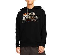 JACK & JONES Sweat à Capuche Jjluke Sweatshirt, Noir/imprimé : Grand, S Homme