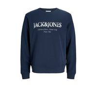 JACK & JONES Sweat-shirt 'JJDevin Daytona' bleu marine / blanc, Taille M