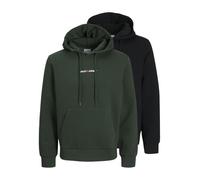JACK & JONES Sweatshirt à capuche pour homme Regular Fit JJEADRIAN avec imprimé Taille S, M, L, XL, XXL, 3XL, 4XL, 5XL, 6XL, 7XL, 8XL Noir, gris, vert, marron, beige ou bleu, Noir , L