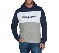 JACK & JONES Sweatshirt Homme avec Impression JWHLOGO Blocking Coupe Régulière Grande Taille Sweat à Capuche Pull Vert Bleu Beige Marine S M L XL XXL 3XL 4XL 5XL 6XL 7XL 8XL, Blazer bleu marine., S