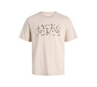 JACK & JONES T-Shirt 'JJEJeff' crème / umbra / brun foncé, Taille XS