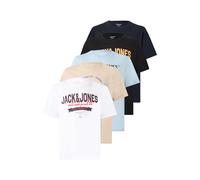 JACK & JONES Tee O-Neck 5pk MP Jjelogo SS Lot de 5 t-Shirts Rond à 2 col Ss26, Blanc éclatant Hommes