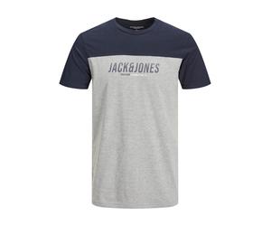 JACK & JONES T-Shirt 'Dan' bleu marine / gris chiné / blanc, Taille S