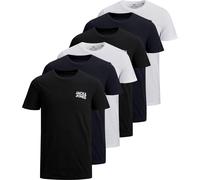 JACK&JONES T-shirt Homme, Lot de 6 - JJECORP LOGO TEE O-NECK, Logo imprimé, Coton Blanc/Bleu marine/Noir S