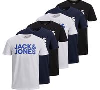 JACK&JONES T-Shirt Homme, Lot de 6 - JJECORP LOGO TEE O-NECK, Logo imprimé, Coton Noir/Blanc/Bleu marine XL