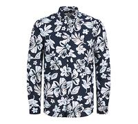 JACK & JONES T- Shirt imprimé Jprblasummer Lin L/S Ss23 Chemise, Blazer Bleu Marine/AOP : Coupe ajustée, XL Homme