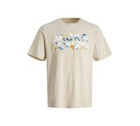 JACK & JONES T-Shirt 'JJEJeff' beige clair / bleu / marron / blanc, Taille S