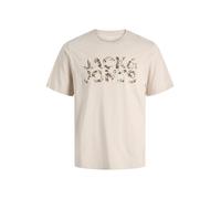 JACK & JONES T-Shirt 'JJEJeff' crème / umbra / brun foncé, Taille XL