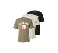 JACK & JONES T-Shirt 'JJEthan' gris clair / olive / grenadine / noir, Taille XL