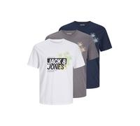 JACK & JONES T-Shirt 'JJJAXON' bleu marine / gris foncé / noir / blanc, Taille S
