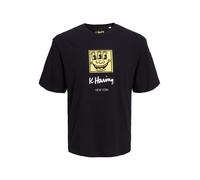 JACK & JONES T-Shirt 'Keith Haring' jaune clair / noir / blanc, Taille M