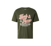 JACK & JONES T-Shirt olive / orange foncé / blanc, Taille L