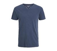 Jack & Jones T-Shirt pour Homme à col divisé chiné, Bleu Marine/Coupe Slim, XS-XL
