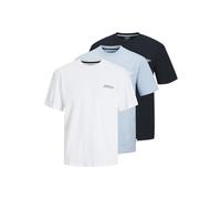 JACK & JONES Tee Frontprint 3pk MP Jjbeau Lot de 3 t-Shirts SS avec imprimé sur Le Devant, Blanc Hommes