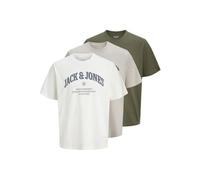 JACK & JONES Tee SS O-Neck 3pk MP Jjedenver Graphic Lot de 3 t-Shirts à col Rond, Beige Clair, Hommes