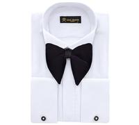 Jack Martin Chemise de smoking blanche pour hommes avec col cassé et poignets mousquetaires | Boutons de manchette et nœud papillon noir inclus | Chemises habillées de luxe pour hommes (Plissée, XL)