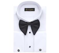 Jack Martin Chemise de smoking blanche pour hommes avec col cassé et poignets mousquetaires | Boutons de manchette et nœud papillon noir inclus | Chemises habillées de luxe pour hommes (Simple, XL)