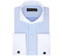 Jack Martin Chemises habillées pour Hommes à Poignets Mousquetaires avec col Italien | Boutons de Manchette Inclus | Chemise Formelle Luxe à Manches Longues pour Hommes (Chevrons, Bleu, L)