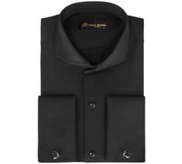 Jack Martin Chemises habillées pour Hommes à Poignets Mousquetaires avec col Italien | Boutons de Manchette Inclus | Chemise Formelle Luxe à Manches Longues pour Hommes (Chevrons, Noir, L)