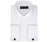 Jack Martin Chemises habillées pour Hommes à Poignets Mousquetaires avec col Italien | Boutons de Manchette Inclus | Chemise Formelle Luxe à Manches Longues pour Hommes (Chevrons, Blanc, M)