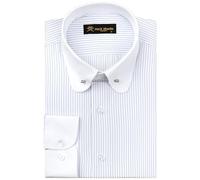 Jack Martin London Chemise à col Club pour Hommes avec épingle | Chemises Formelles et décontractées à Manches Longues | Chemises de cérémonie dans Un Style rétro (Rayé Bleu,XL)