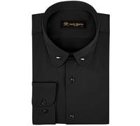 Jack Martin London Chemise à col Club pour Hommes avec épingle | Chemises Formelles et décontractées à Manches Longues | Chemises de cérémonie dans Un Style rétro (Uni Noir,XL)