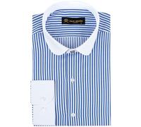 Jack Martin London Chemise à col Club pour Hommes | Chemises Business Coupe Slim et Chemises décontractées à col Rond | Chemise Style rétro (Rayé Marine,XL)