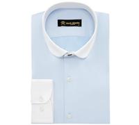 Jack Martin London Chemise à col Club pour Hommes | Chemises Business Coupe Slim et Chemises décontractées à col Rond | Chemise Style rétro (Chevrons Bleu,XXL)