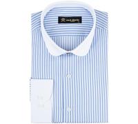 Jack Martin London Chemise à col Club pour Hommes | Chemises Business Coupe Slim et Chemises décontractées à col Rond | Chemise Style rétro (Rayé Bleu,XL)