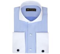 Jack Martin London Chemises habillées pour Hommes à Poignets Mousquetaires avec col Italien | Boutons de Manchette Inclus | Chemise Formelle Luxe à Manches Longues pour Hommes (Chevrons, Marine, XL)