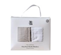 Jack o Juno Plaid Pom Pom en mousseline 120x120 cm. lot de 2 Pearl & Dusty gray