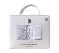 Jack o Juno Plaid Pom Pom en mousseline 120x120 cm. lot de 2 Pearl & Giraffe gray