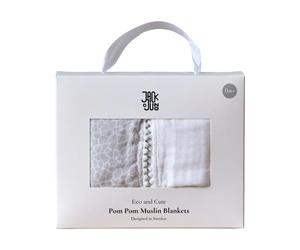 Jack o Juno Plaid Pom Pom en mousseline 120x120 cm. lot de 2 Pearl & Giraffe gray