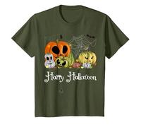 Jack-O-Lantern Chemise Motif Citrouille Inscription Happy Halloween T-Shirt, Enfant, Olive, 12 Ans