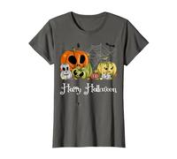 Jack-O-Lantern Chemise Motif Citrouille Inscription Happy Halloween T-Shirt, Femme, Asphalte, S