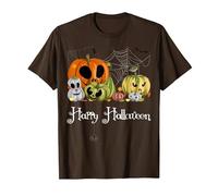Jack-O-Lantern Chemise Motif Citrouille Inscription Happy Halloween T-Shirt, Homme, Marron, S