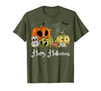 Jack-O-Lantern Chemise Motif Citrouille Inscription Happy Halloween T-Shirt, Homme, Olive, XXL