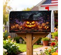 Jack-o'-Lantern Housse de boîte aux lettres magnétique, chapeau de sorcière fantôme effrayant pour Halloween, décoration de jardin, 53,3 x 64,9 cm, orange