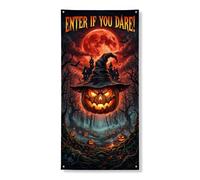 Jack-o'-Lantern - Housses de porte décoratives, maison hantée gothique effrayante, orange avec corde à suspendre, bannière de porte, décoration d'intérieur pour porche, terrasse, porte, fête