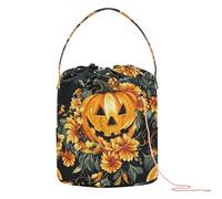 Jack-o'-Lantern Sac de rangement portable en forme de citrouille et fantôme floral pour Halloween Sac de rangement pour fournitures artistiques Bolsa para hilos de tejer