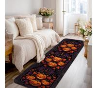 Jack-o'-Lantern Tapis de couloir festif avec feuilles effrayantes et toile d'araignée pour Halloween, tapis en éponge à poils courts résistant à la décoloration, esthétique pour cuisine, chevet